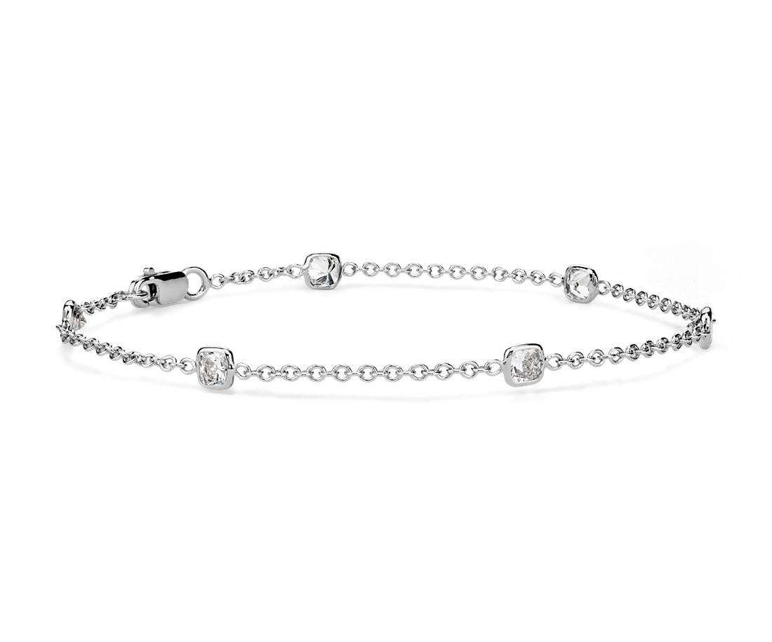 Fantaisies avec le bracelet diamants taille Asscher Yard sertis clos en or blanc 18 carats(1,20 carats, poids total)