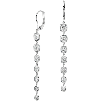 Cushion-Cut Bezel-Set Diamond Drop Earrings in 18k White Gold (6 ct. tw ...