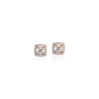 Cushion Cut Diamond Halo Stud Earrings In 14k Rose Gold 1 3 Ct