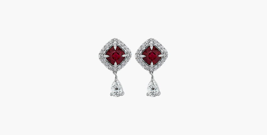 A pair of deep red, heat-treated ruby earrings