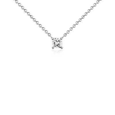 Cushion Diamond Solitaire Pendant In 14k White Gold 1 3 Ct Tw