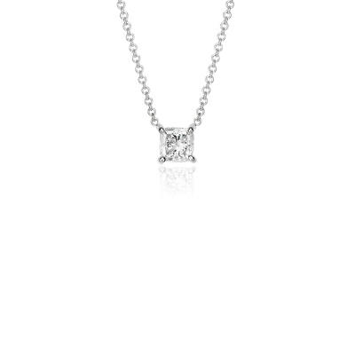 Cushion Diamond Solitaire Pendant In 14k White Gold 3 4 Ct Tw