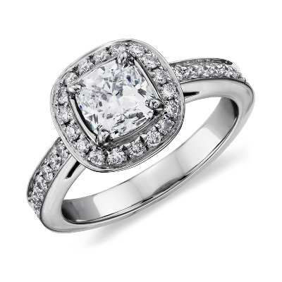 Cushion Micropavé Halo Diamond Ring in Platinum (1.37 ct. tw.) | Blue Nile