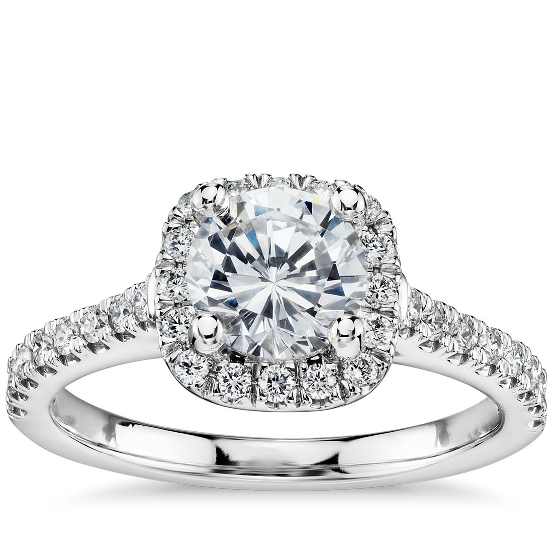 1 Carat Ready-to-Ship Cushion Halo Diamond Engagement Ring in Platinum