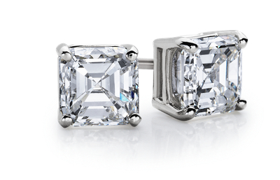 Asscher Diamond Stud Earrings In 14k White Gold 1 Ct Tw Blue