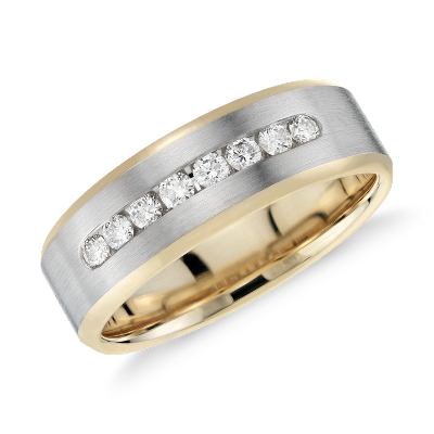 Diamond Channel Set Wedding Ring In 14k White Gold And Yellow Gold