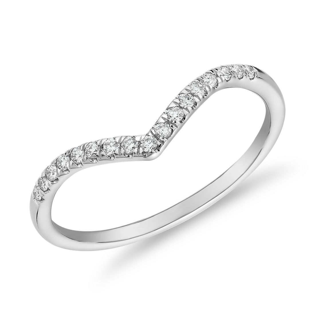 14k 白金V 型可疊戴鑽石時尚戒指（1/10 克拉總重量）