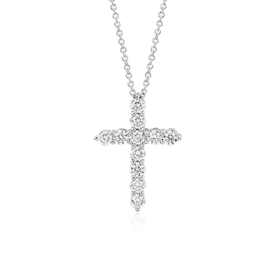Diamond Cross Pendant in 14k White Gold (1 ct. tw.) | Blue