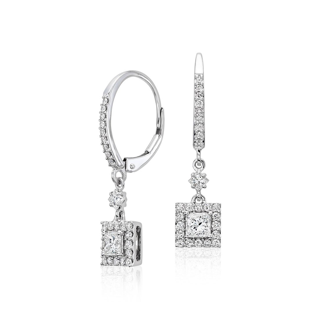 Princess Diamond Drop Earrings 14k White Gold (1 ct. tw.) | Blue Nile