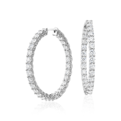 Diamond Eternity Hoop Earrings in 18k White Gold (4 3/4 ct. tw.) | Blue ...