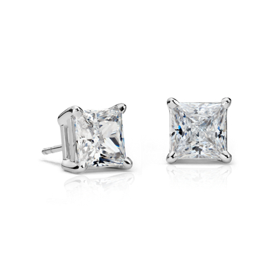 Princess-Cut Diamond Stud Earrings in 18k White Gold (4 ct. tw.) | Blue ...