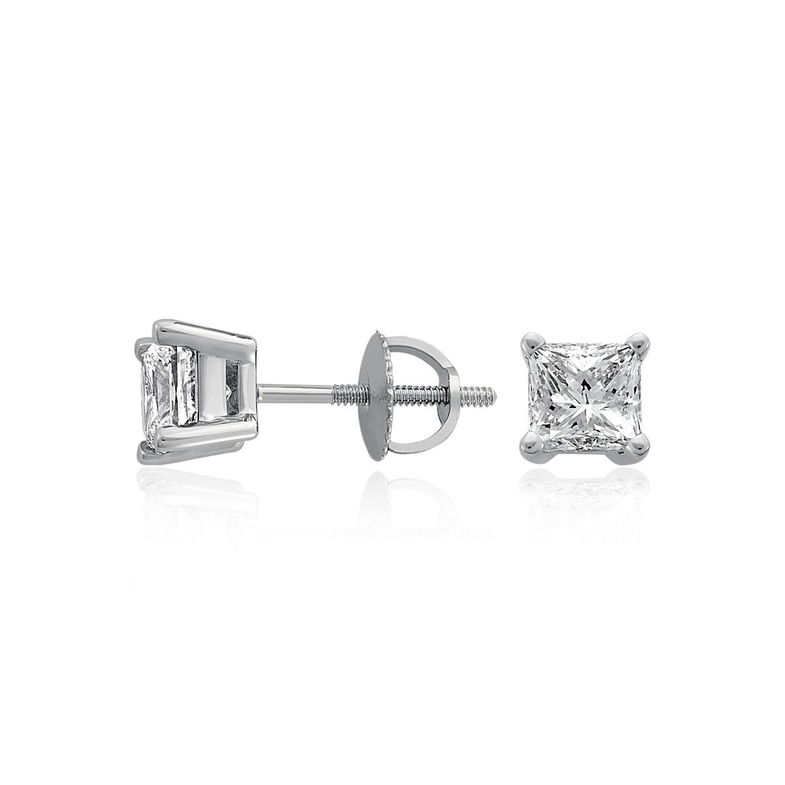 Princess-Cut Diamond Stud Earrings in 18k White Gold (2 ct. tw.) | Blue ...