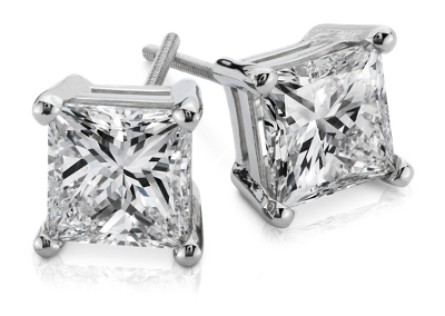 Princess-Cut Diamond Stud Earrings in 18k White Gold (3 ct. tw.) | Blue
