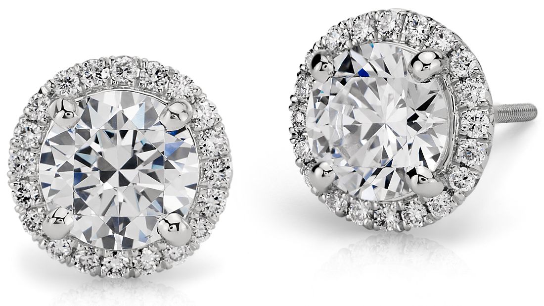 Halo Diamond Earring Setting in Platinum | Blue Nile
