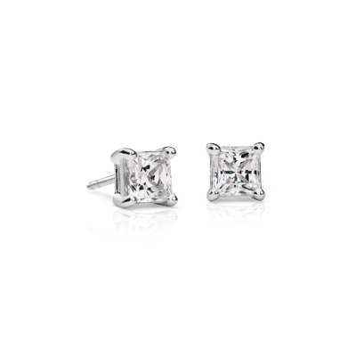 Princess Cut Diamond Stud Earrings In 18k White Gold 1 1 2 Ct Tw Blue Nile