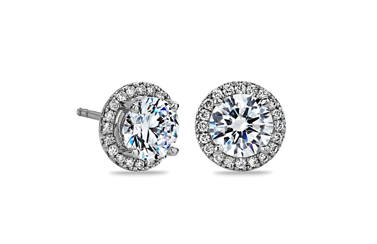 Halo Diamond Earring Setting in Platinum | Blue Nile