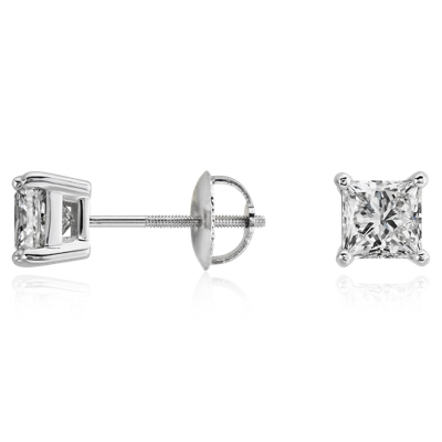 Princess-Cut Diamond Stud Earrings in 18k White Gold (1 1/2 ct. tw ...