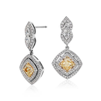Fancy Yellow Diamond Drop Earrings in 18k White Gold