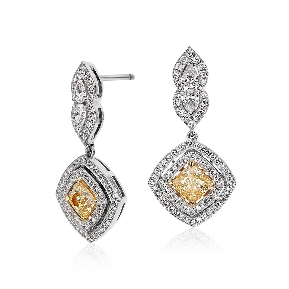 Fancy Yellow Diamond Drop Earrings in 18k White Gold | Blue Nile