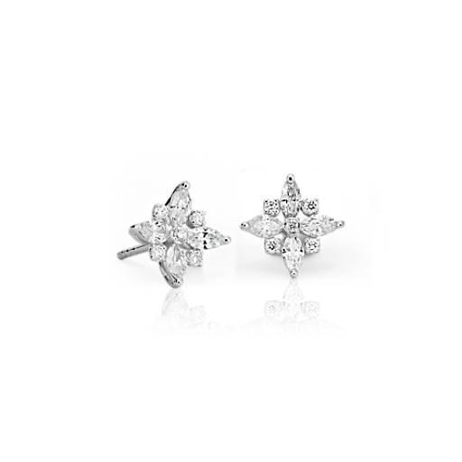 Diamond Floral Stud Earrings in 14k White Gold (2/5 ct. tw.) | Blue Nile