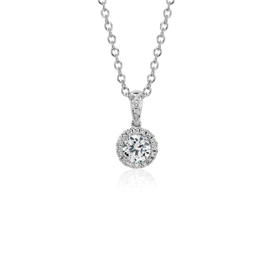 Halo Diamond Pendant Setting in 14k White Gold | Blue Nile