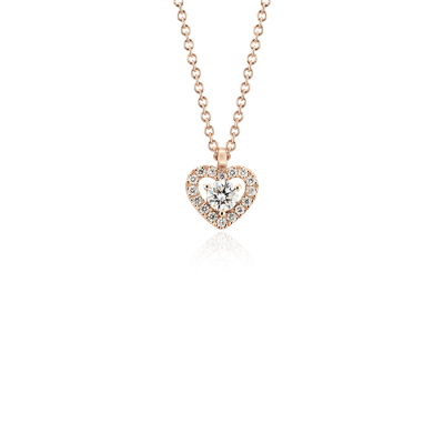 Petit Pendentif Diamant Cœur Serti Pave En Or Rose 14 Carats 1 6