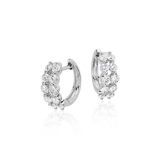 Two Row Diamond Hoop Earrings in 14k White Gold (1 ct. tw) | Blue Nile