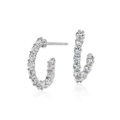 Diamond J Hoop Earrings with Hidden Ruby Gemstone in 18k White Gold (2 ct.  tw.) | Blue Nile