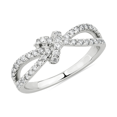 Diamond Love Knot Split Shank Fashion Ring In 14k White Gold 1 2