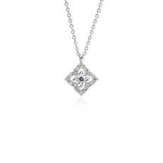 Petite Diamond Floral Pendant in 14k White Gold (2.8mm)