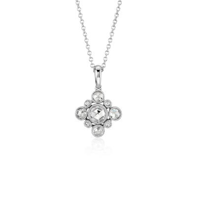 Rose Cut Diamond Cluster Necklace in 18k White Gold (1/2 ct. tw ...