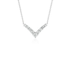 Diamond &quot;V&quot; Bar Necklace in 14k White Gold