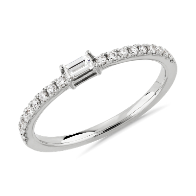 Diamond Pave And Baguette Stacking Ring In 14k White Gold 1 4 Ct