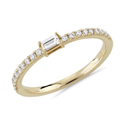 Bague Superposable Avec Diamants Taille Baguette Sertis Pave En Or