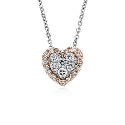 Diamond Heart Pavé Halo Pendant in 14k Rose and White Gold (1/3 ct. tw ...