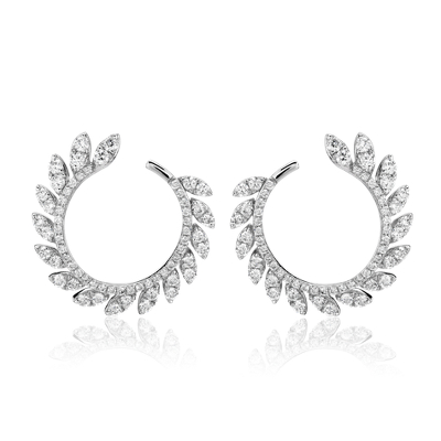Diamond Pave Leaf Hoop Earrings in 14k White Gold (7/8 ct. tw.) | Blue Nile