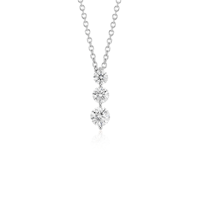 Three-Stone Drop Diamond Pendant in 18k White Gold (1/2 ct