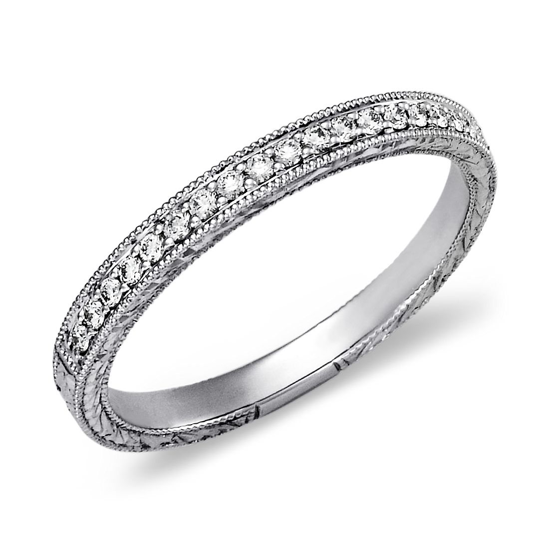 Engraved Micropavé Diamond Ring in Platinum