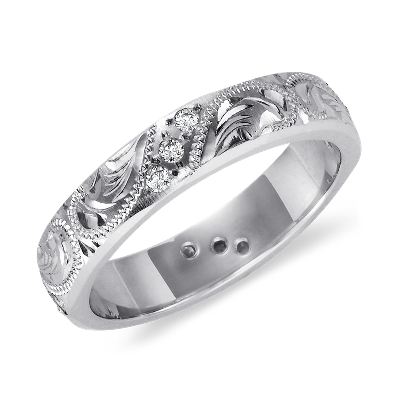 Hand Engraved Diamond Ring in Platinum (1/10 ct. tw.) | Blue Nile