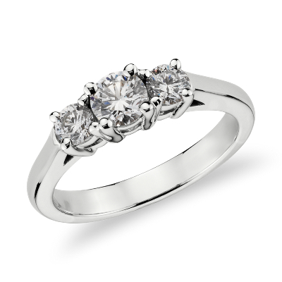 Three Stone Diamond Ring in 18k White Gold (3/4 ct. tw ...