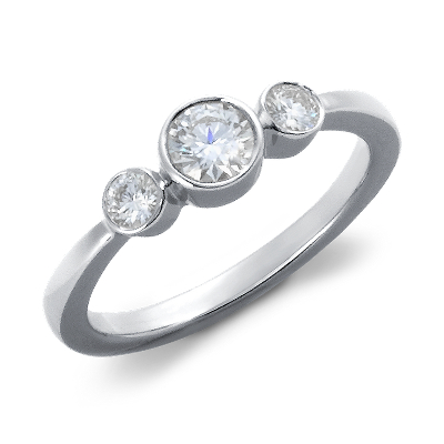 Bezel-Set Diamond Three-Stone Ring in 18k White Gold (1/2