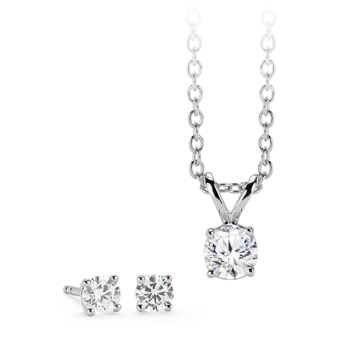 Diamond Solitaire Earring and Pendant Set in 14k White ...