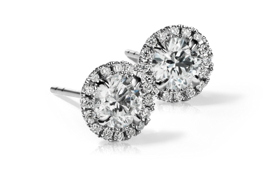 Halo Diamond Earrings In 18k White Gold 1 Ct Tw Blue Nile