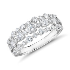 Diamond Three-Row Alternating Fashion Ring in 14k White Gold (0.95 ct. tw.)