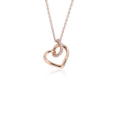 Diamond Twist Pavé Heart Pendant in 14k Rose Gold
