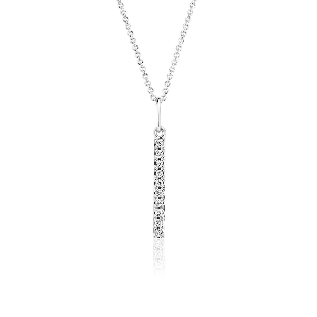 Mini Diamond Vertical Bar Necklace in 14k White Gold