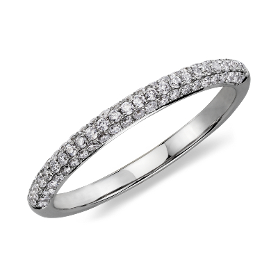 Trio Micropavé Diamond Wedding Ring in 14K White Gold | Blue Nile