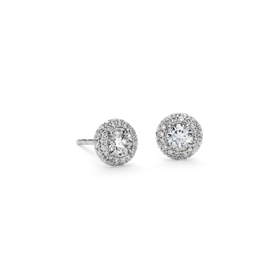 Domed Halo Diamond Stud Earrings in 18k White Gold (3/4 ct. tw.) | Blue ...