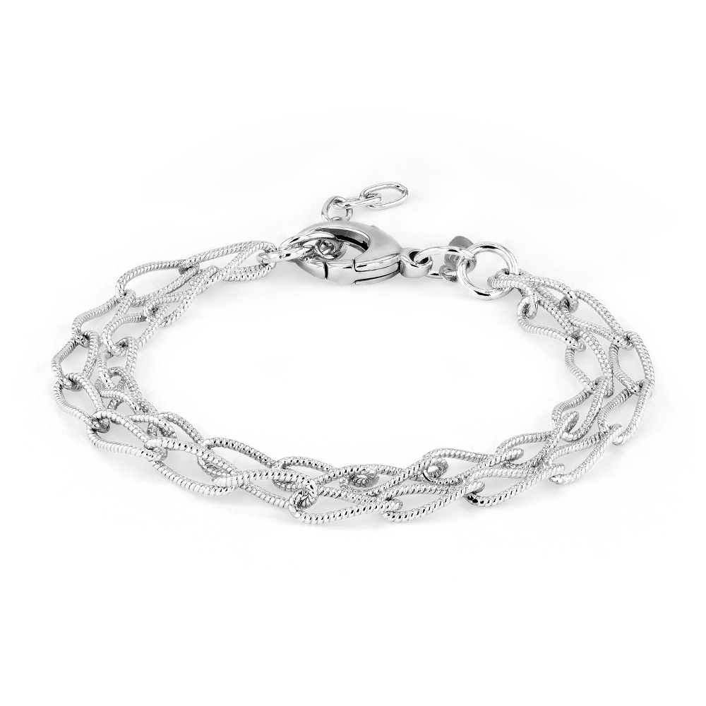 Double Chain Patterned Curb Bracelet in Sterling Silver