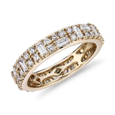 Bague D Eternite Diamant Double Traits Et Points En Or Jaune 14